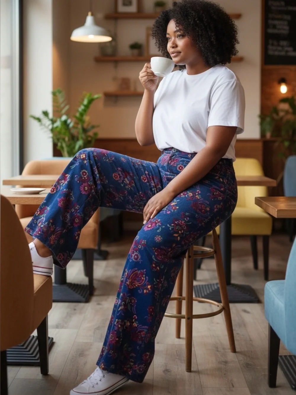NWT ModCloth Wide Leg Baby Corduroy Floral Casual Pants SZ 12 Blue Multicolor